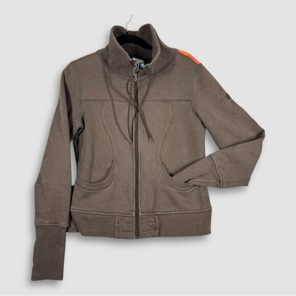 Lululemon Athletica Scuba Igloo Sunrise Rare  Zip Up Brown Jacket Size 8 - Picture 1 of 15
